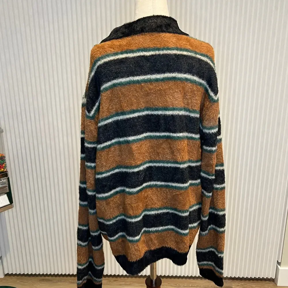 PACSUN Men's Brown Stripe Button Up Sweater Size S